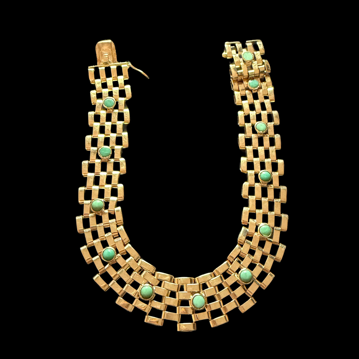 9ct Yellow Gold Multi-Link Bracelet with Green Stones