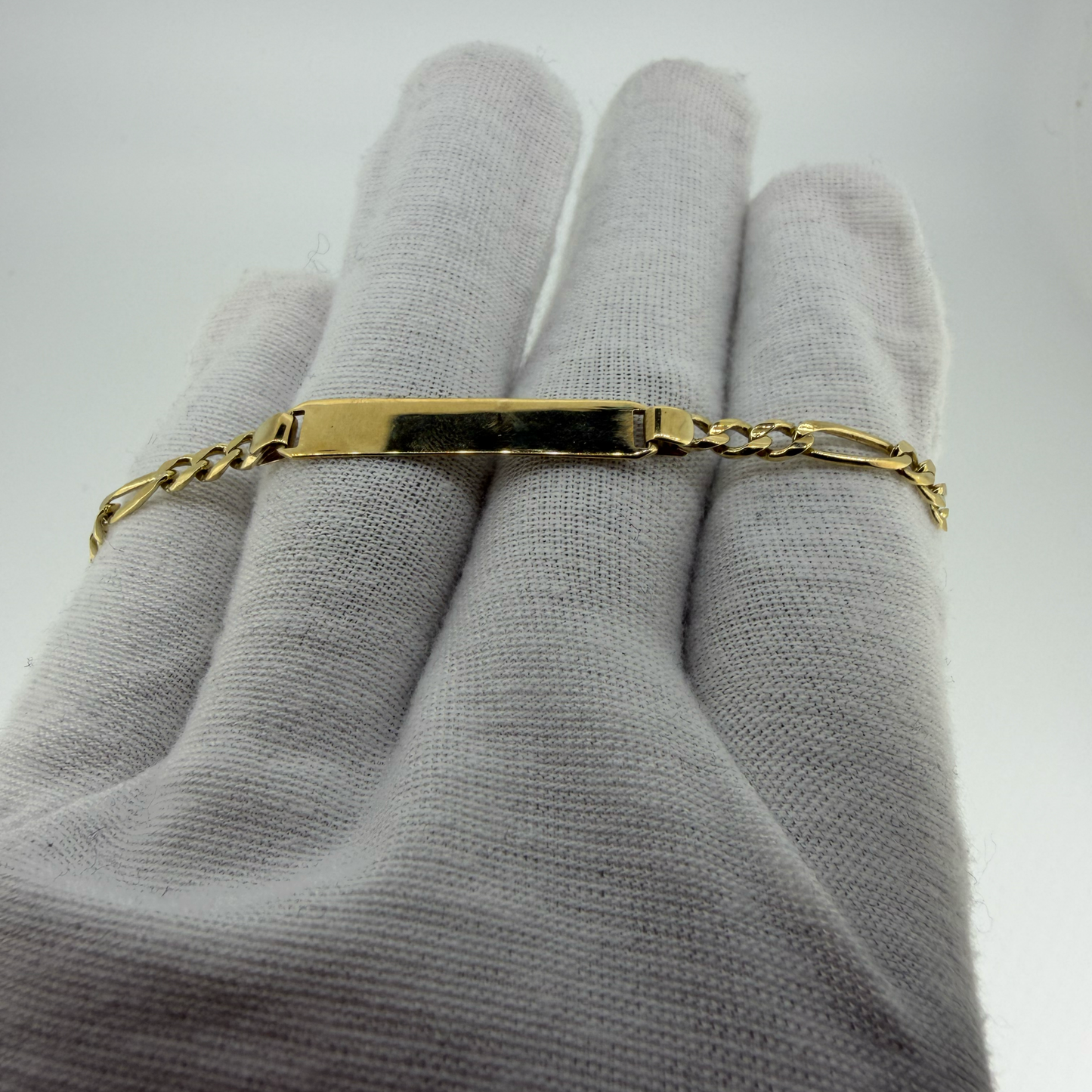 9ct Yellow Gold Figaro ID Bracelet 6.5” 4.8g