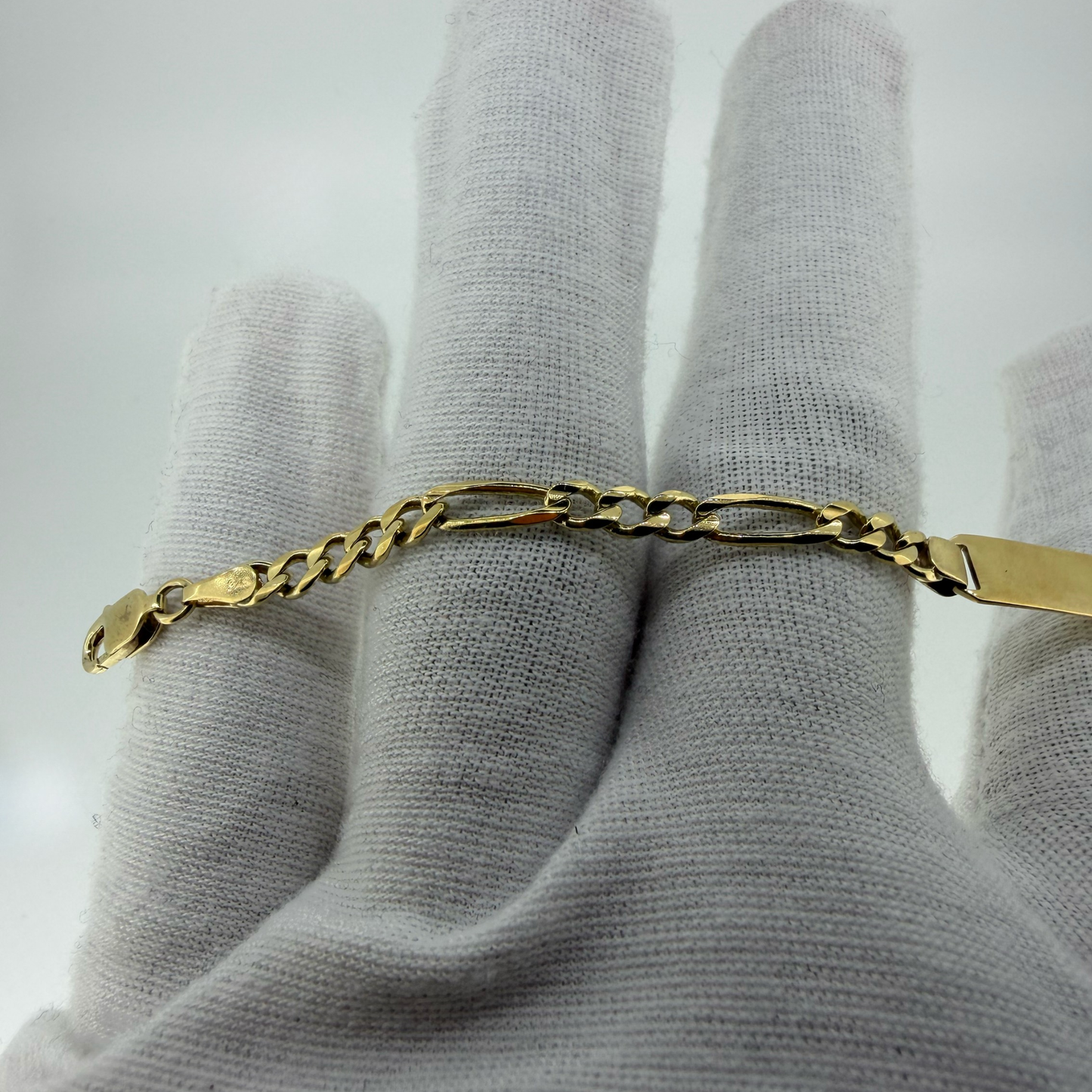 9ct Yellow Gold Figaro ID Bracelet 6.5” 4.8g