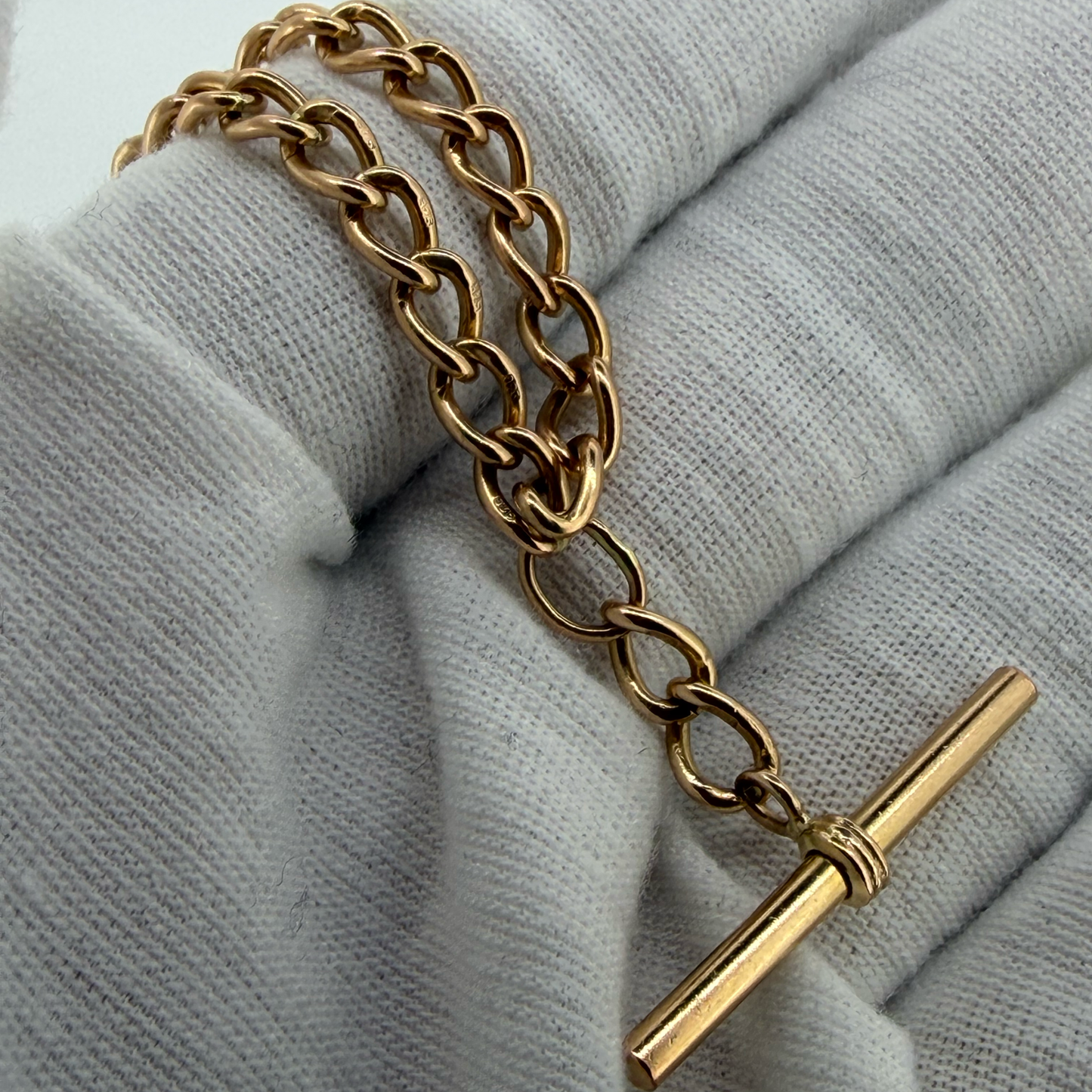 9ct Rose Gold T-Bar Albert Chain Bracelet 10.55g 7.4 Inch