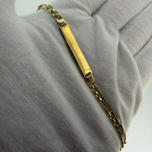 9ct Yellow Gold Figaro ID Bracelet 6.5” 4.8g