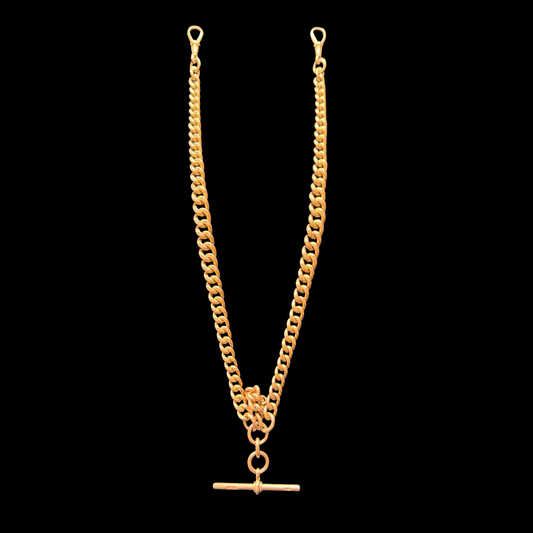 9ct Yellow Gold Double Albert Chain 20 Inch 63g T Bar Pocket Watch Chain