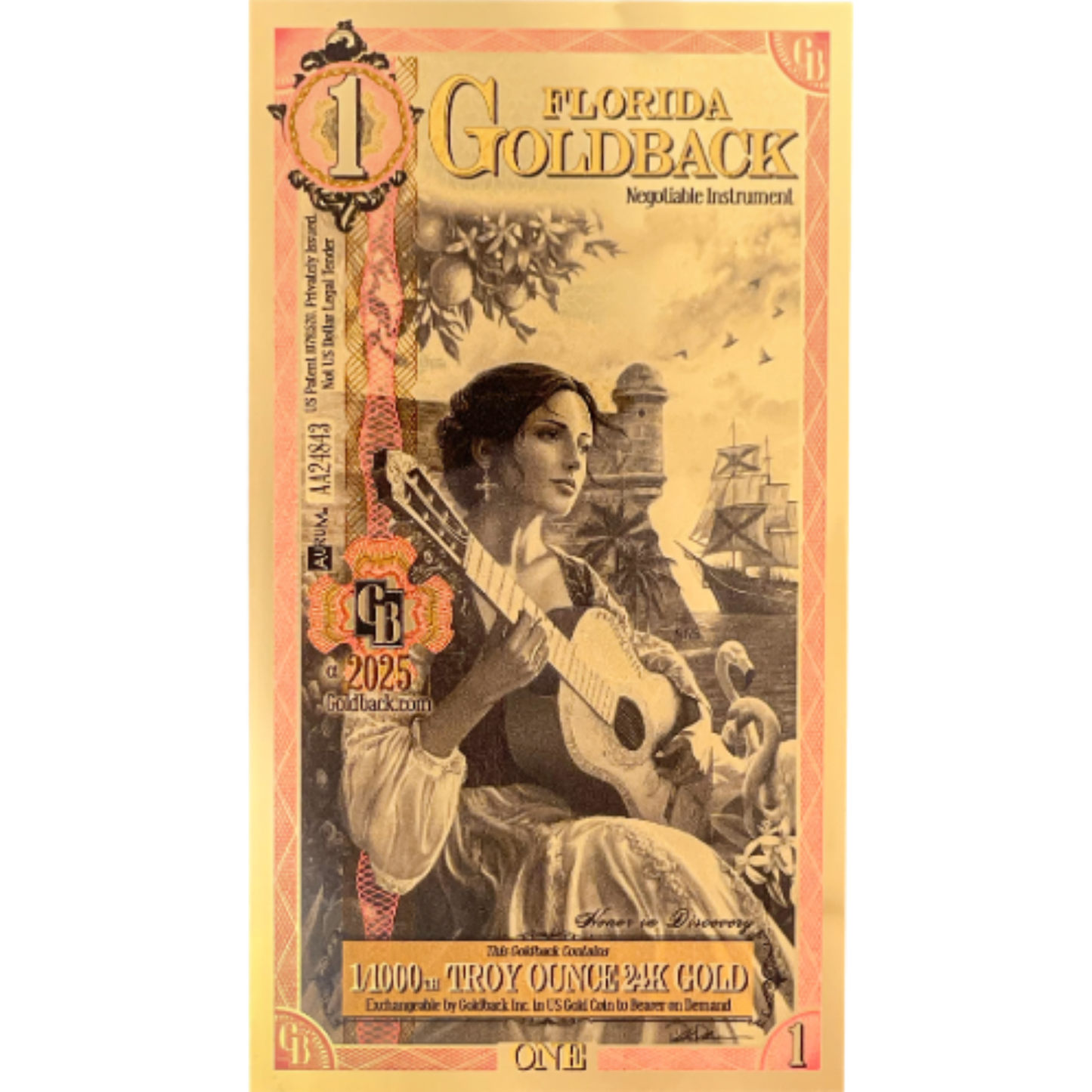 Florida Goldback - 1 (1/1000 T oz of 24k Gold)