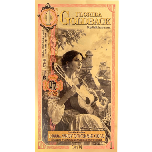Florida Goldback - 1 (1/1000 T oz of 24k Gold)