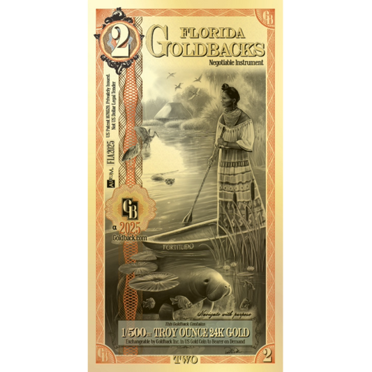 Florida Goldback - 2 (1/500 T oz of 24k Gold)