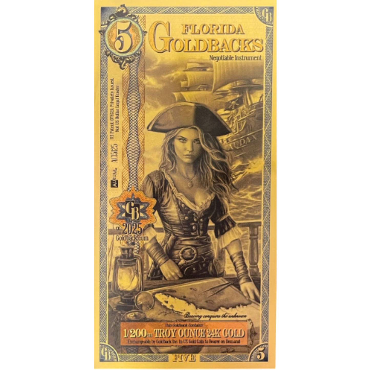 Florida Goldback - 5 (1/200 T oz of 24k Gold)