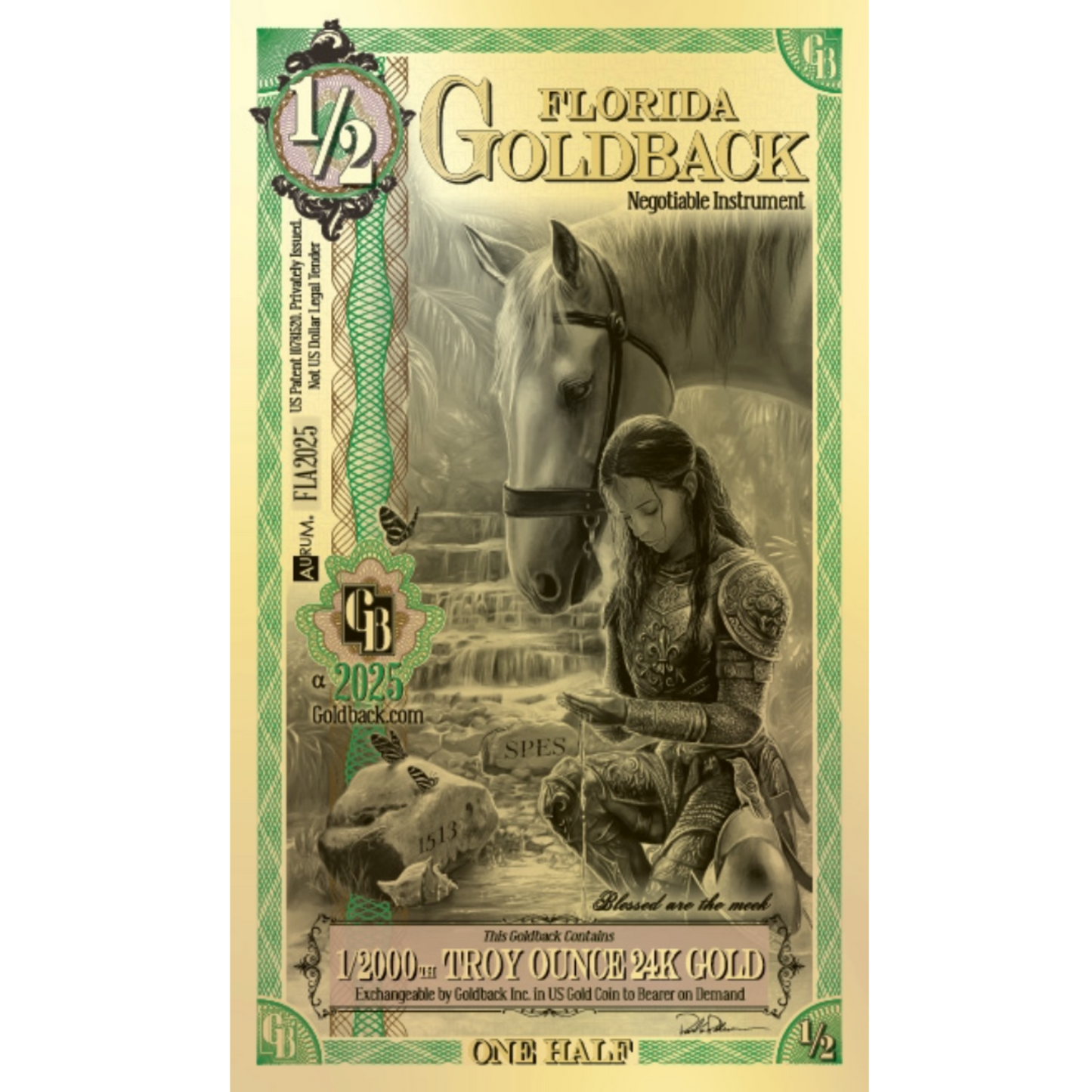 Florida Goldback - ½ (1/2000 T oz of 24k Gold)